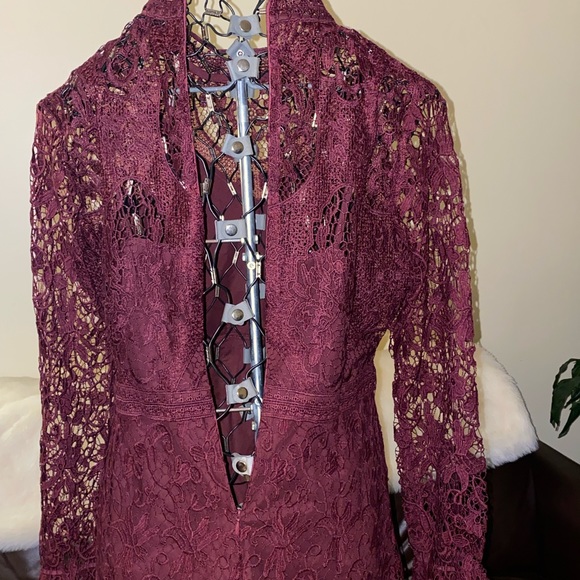 Lace Fit & Flare Dress retail $150 Miia Size 14 Burgundy Grape wine - Picture 9 of 15